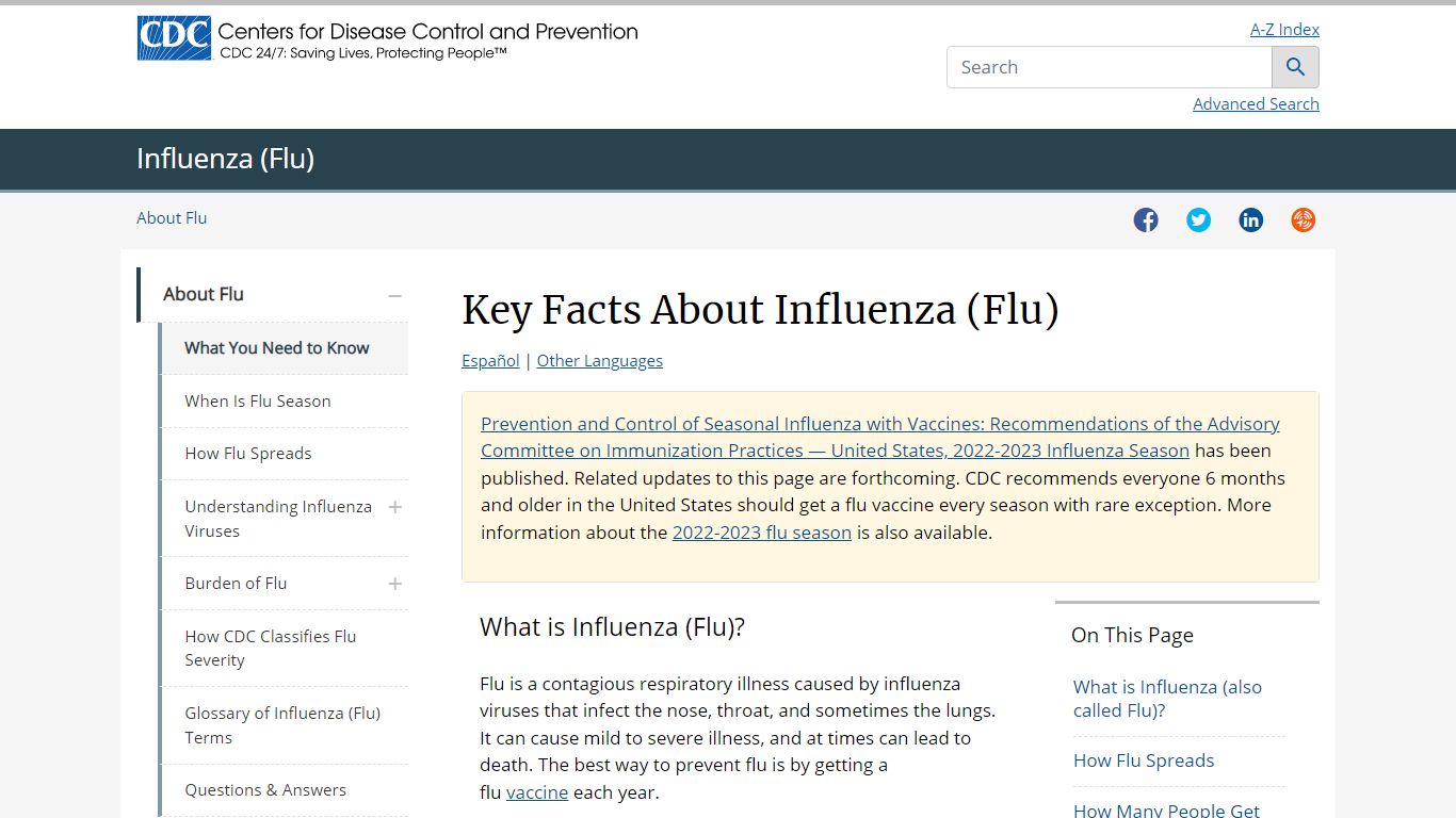 Key Facts About Influenza (Flu) | CDC
